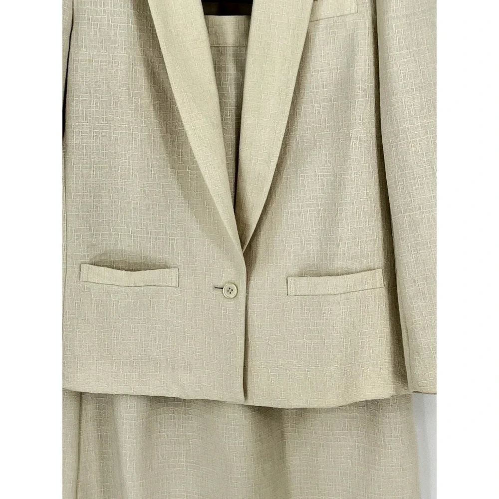 Vtg‎ Karen Scott Women 12 Skirt Suit Beige Linen Blend Lined One Button Career